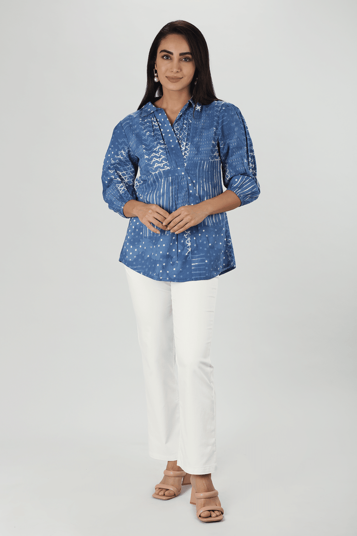 Blue Cotton Block Print Top