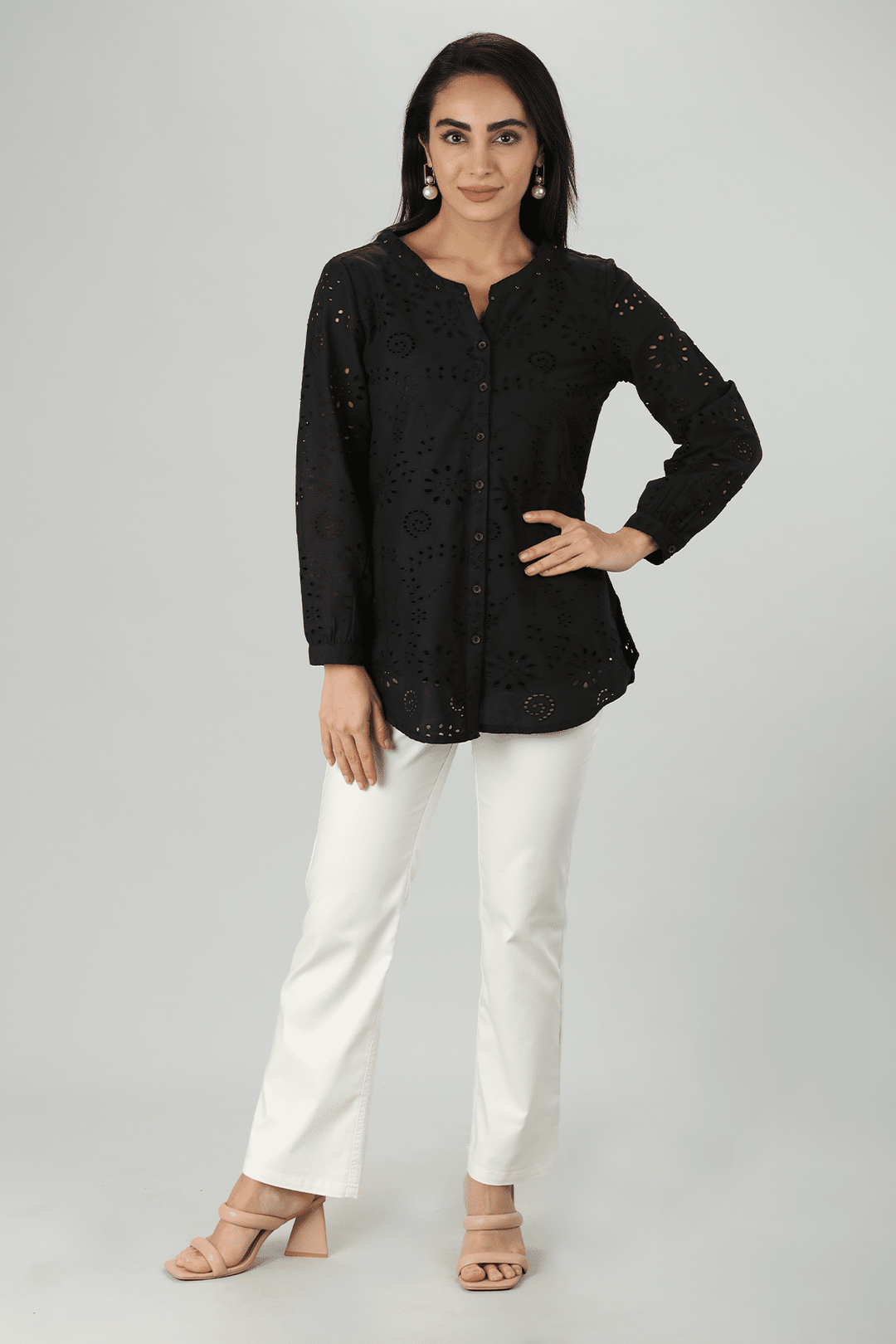 Black Schiffli Cotton Top