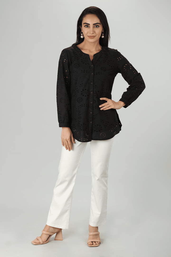 Black Schiffli Cotton Top