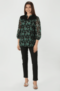 Green Embroidered and Floral Print Top