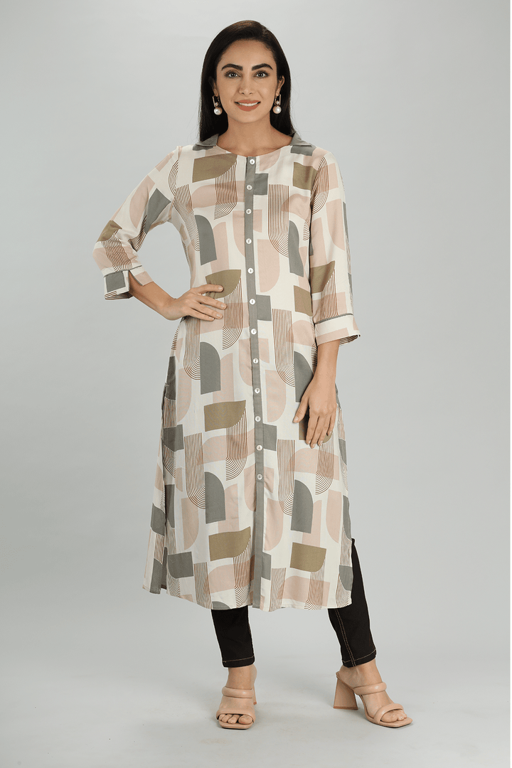 Beige Chevron Kurti