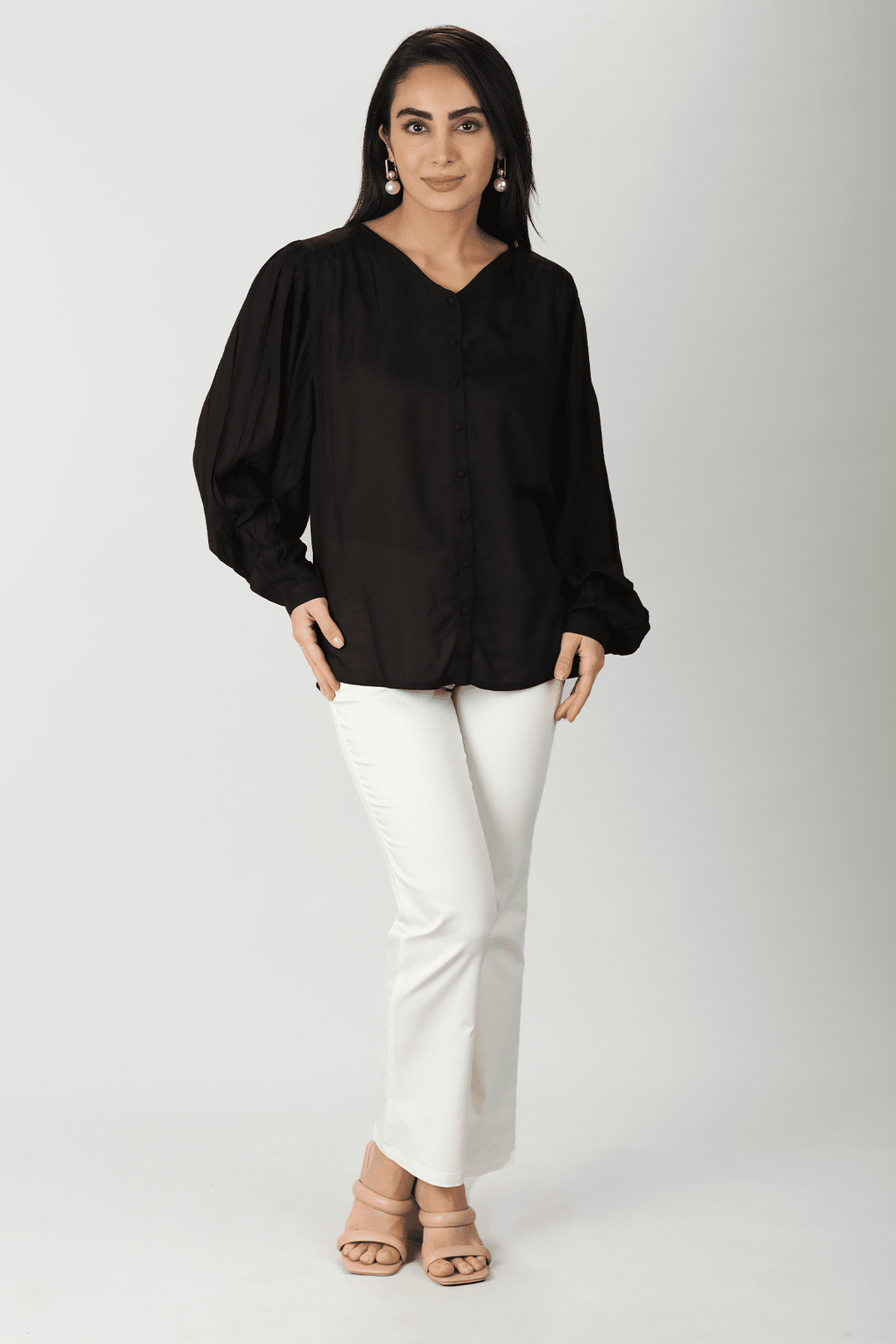 Black Flared Modal Top