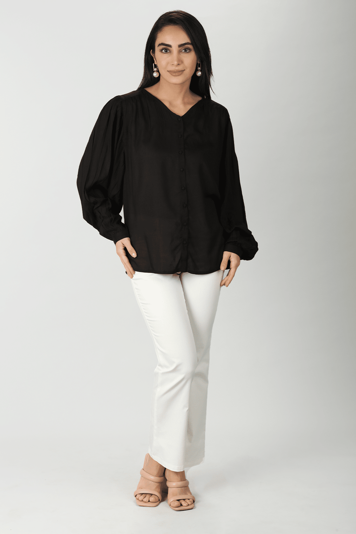 Black Flared Modal Top