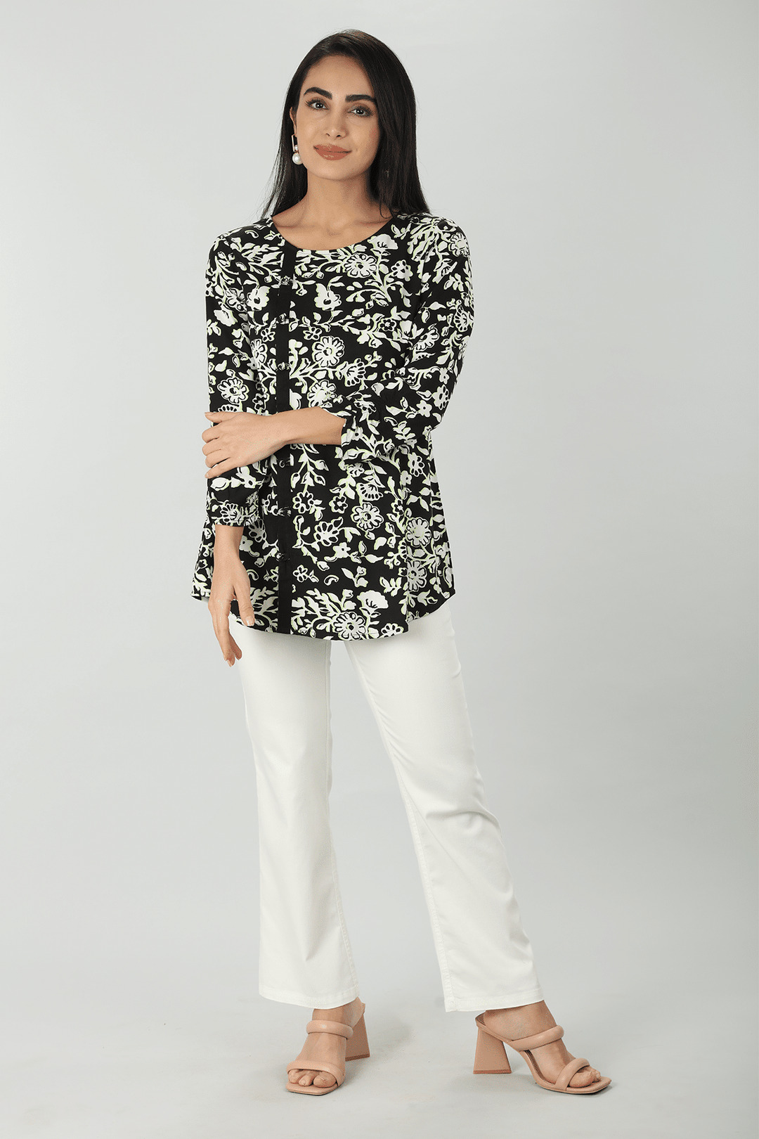 White Floral Rayon Top
