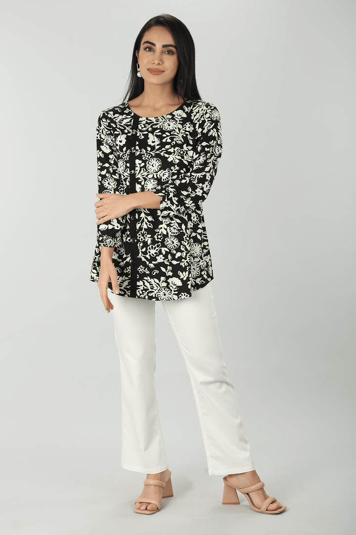 White Floral Rayon Top