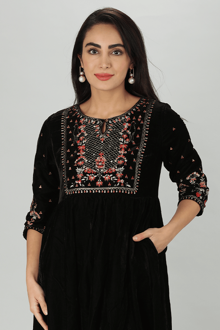 Black Regal Velvet Kurti