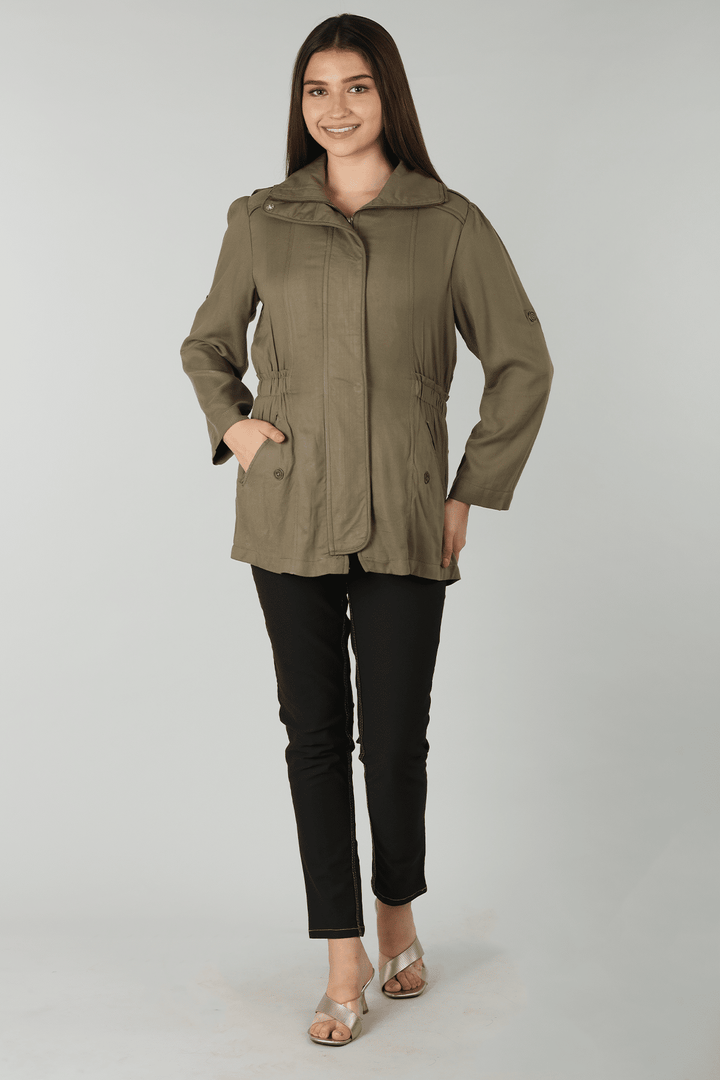 Olive Green Solid Winter Jacket