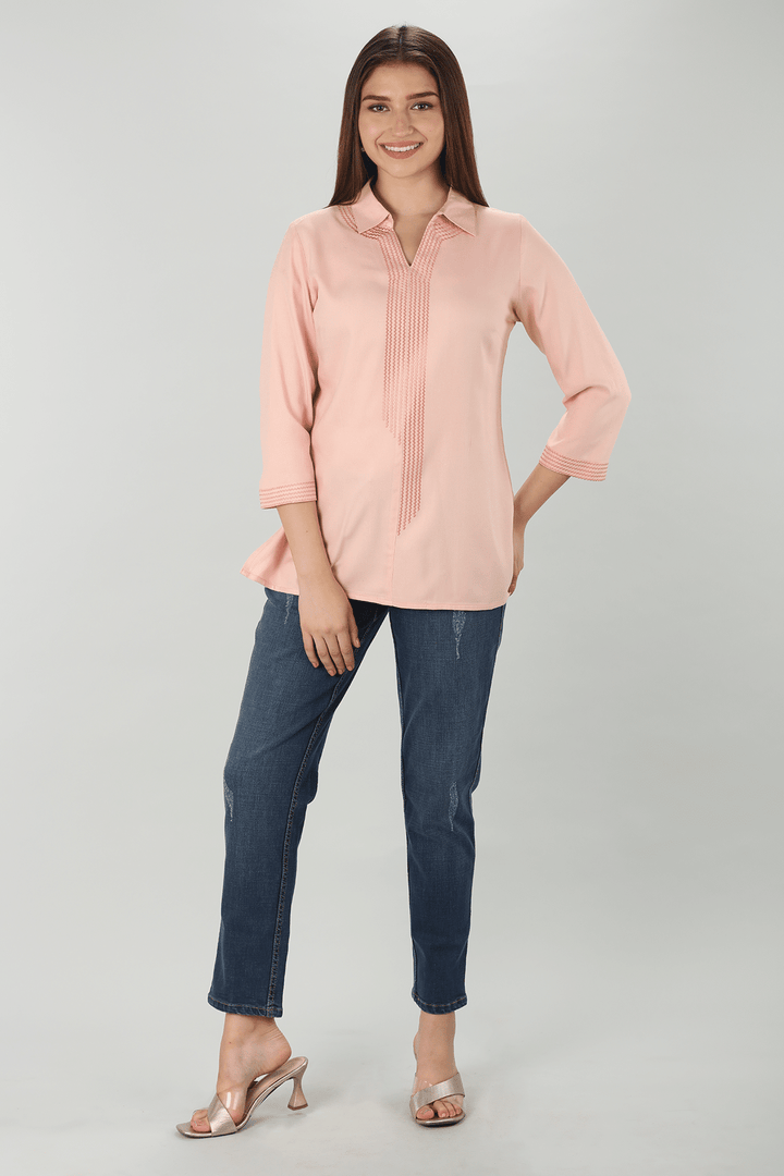 Peach Collared Twill Top