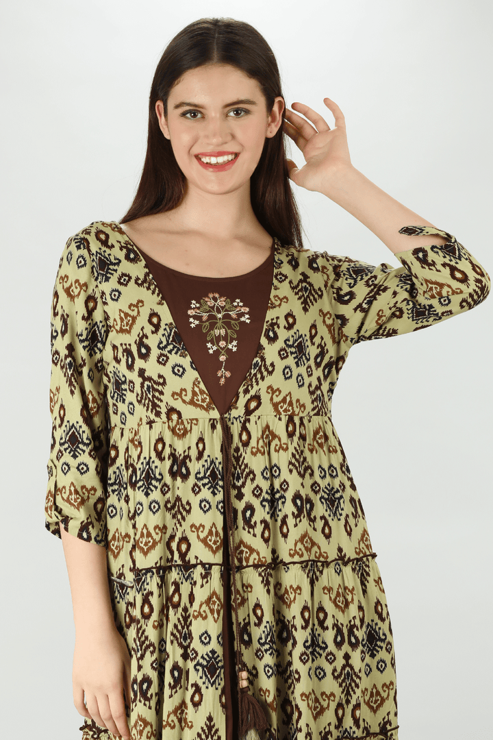 Olive Green Embroidered Maxi Dress