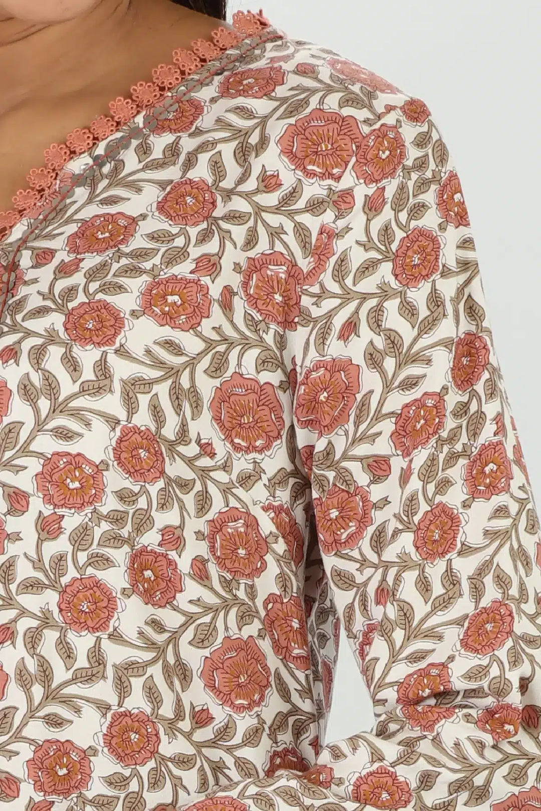 Orange Floral Print Rayon Kurti