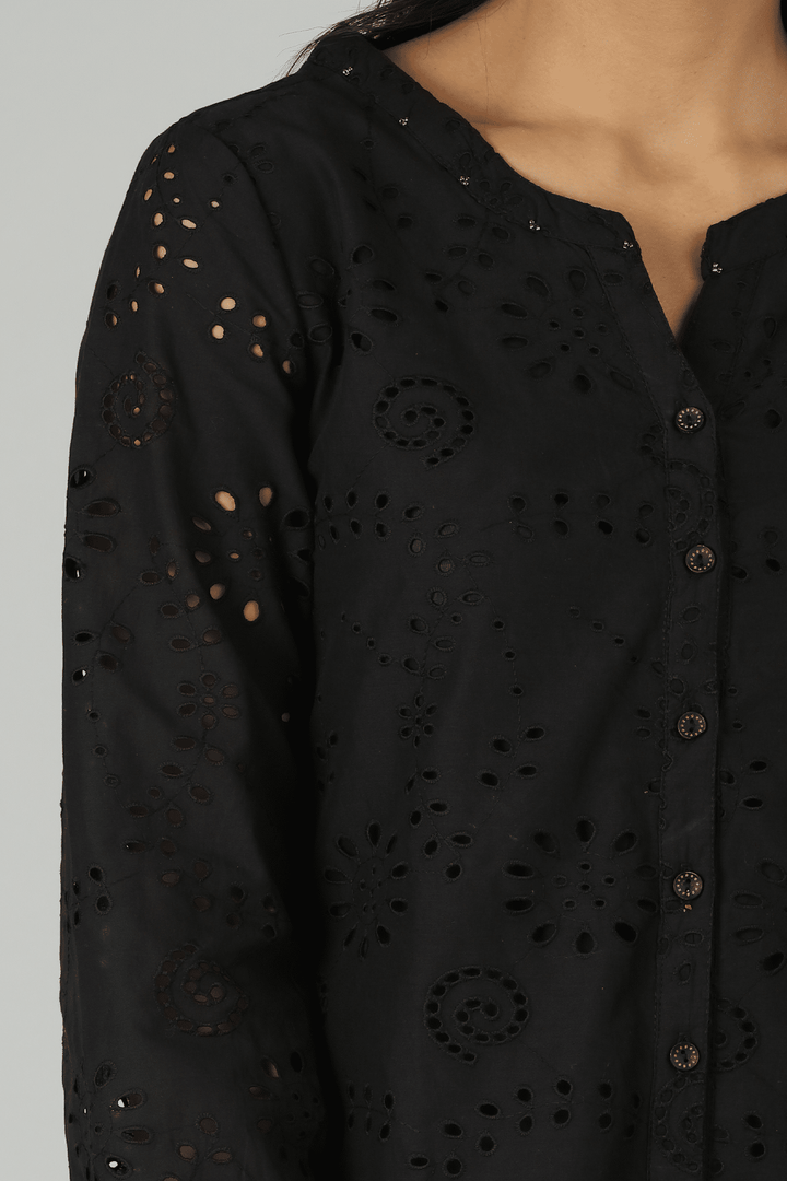 Black Schiffli Cotton Top