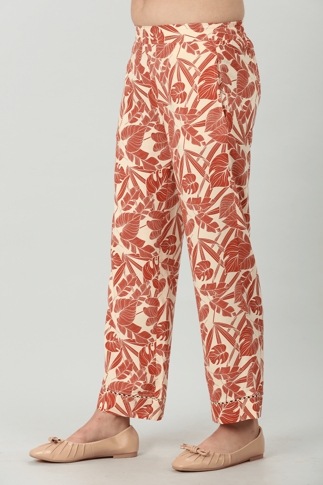 Orange Print Rayon Co-Ord Pant