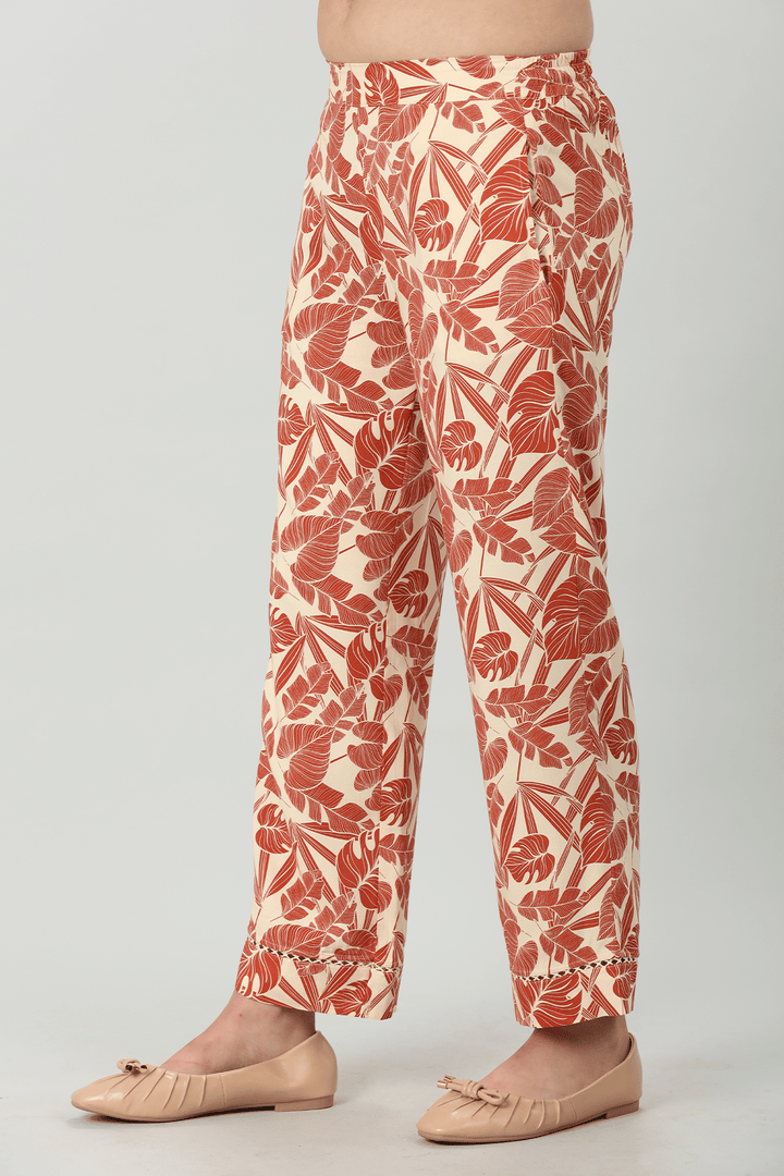 Orange Print Rayon Co-Ord Pant