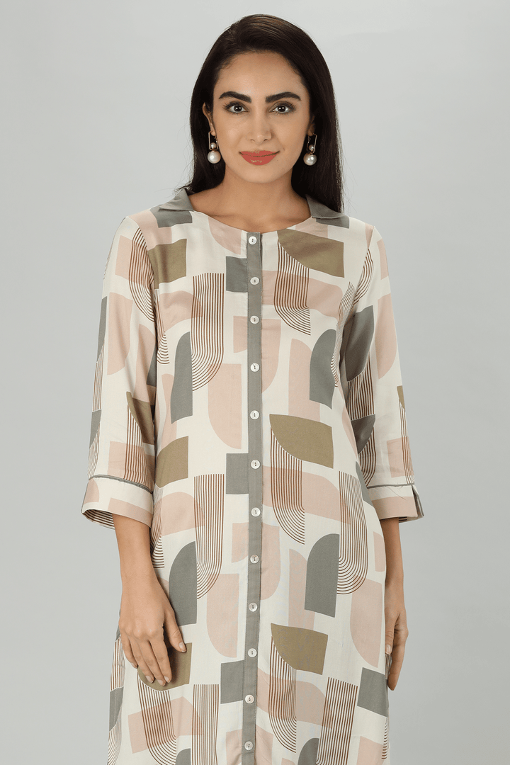 Beige Chevron Kurti