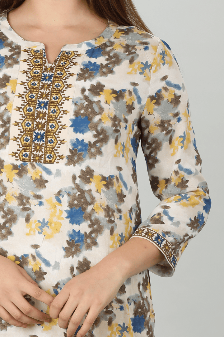 Beige Embroidered Kurti