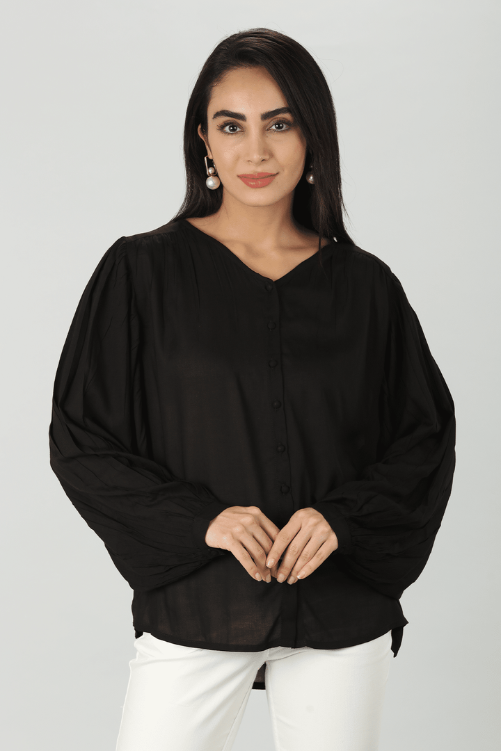 Black Flared Modal Top