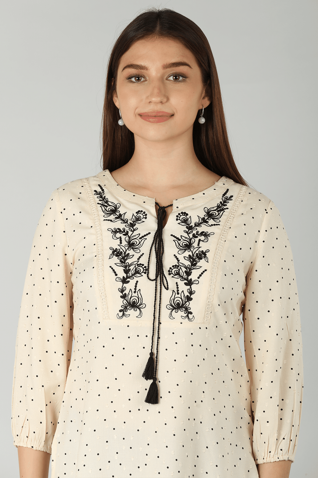 Off White Dobby Embroidered Top
