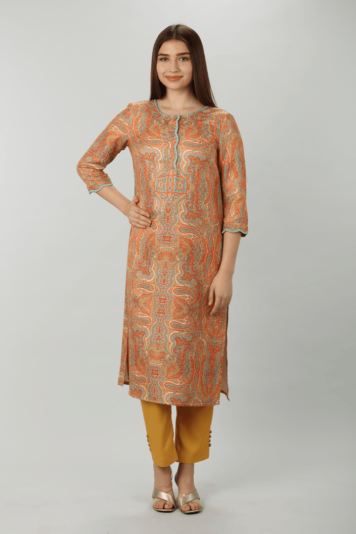Orange Embroidered Pashmina Kurti