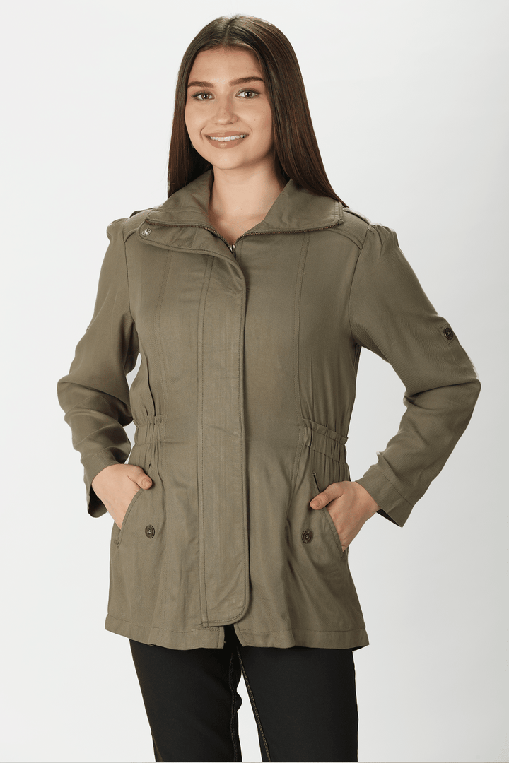Olive Green Solid Winter Jacket