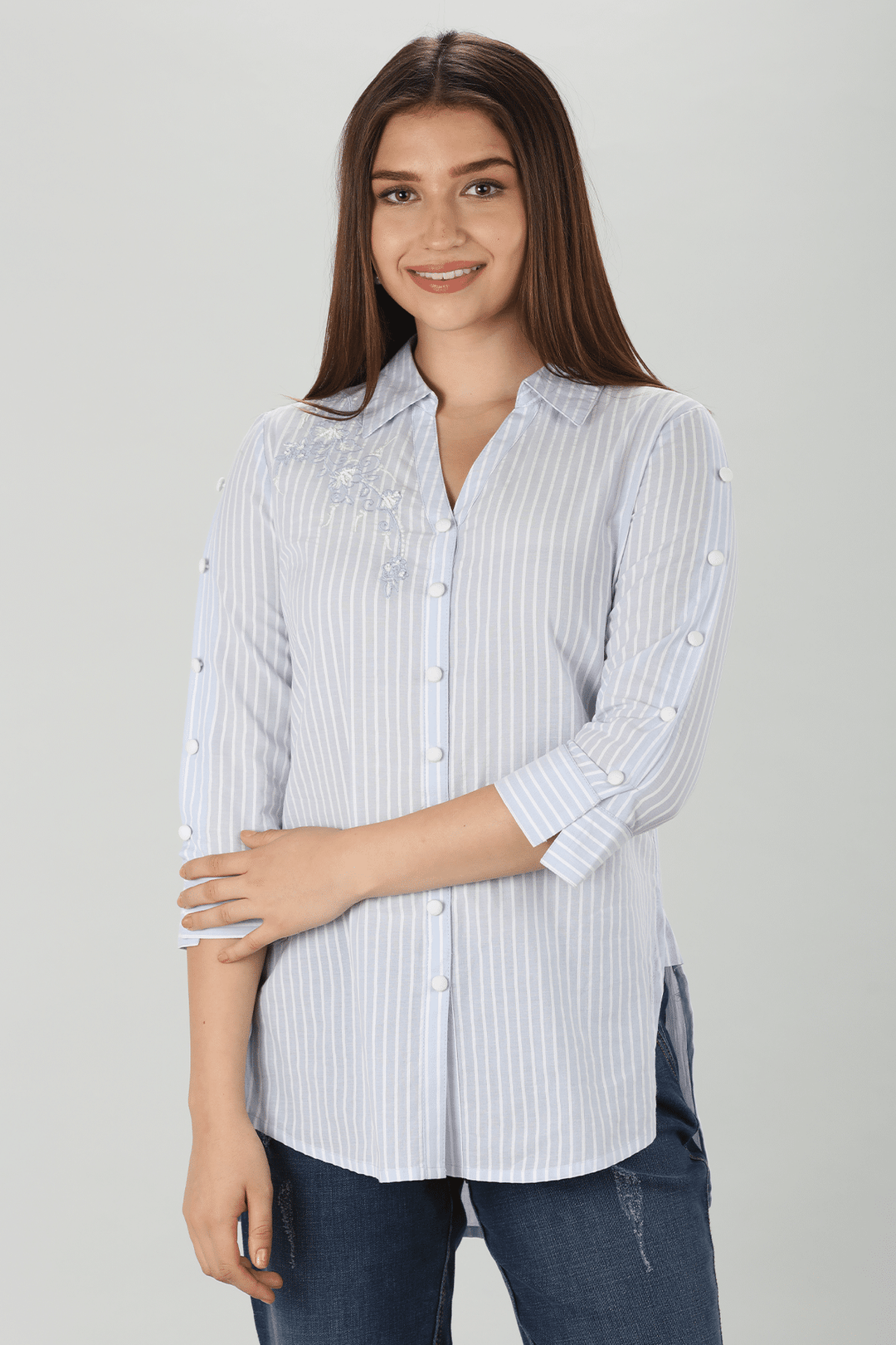 Light Blue Embroidered Shirt