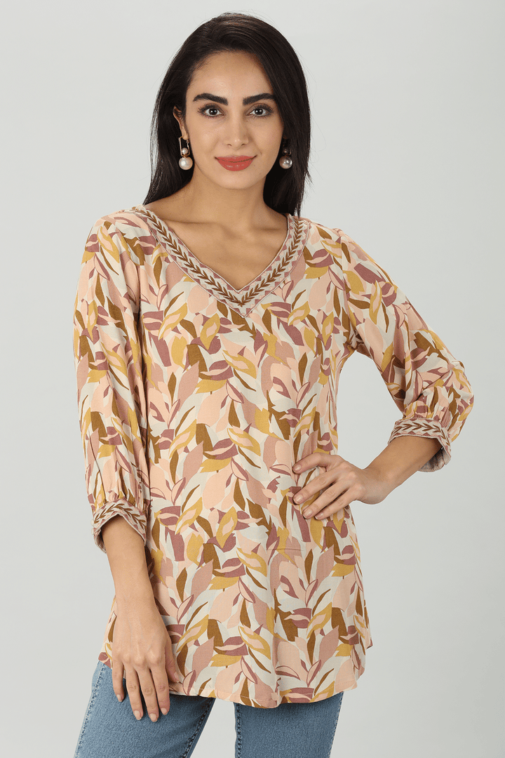 Peach Floral Embroidered Top