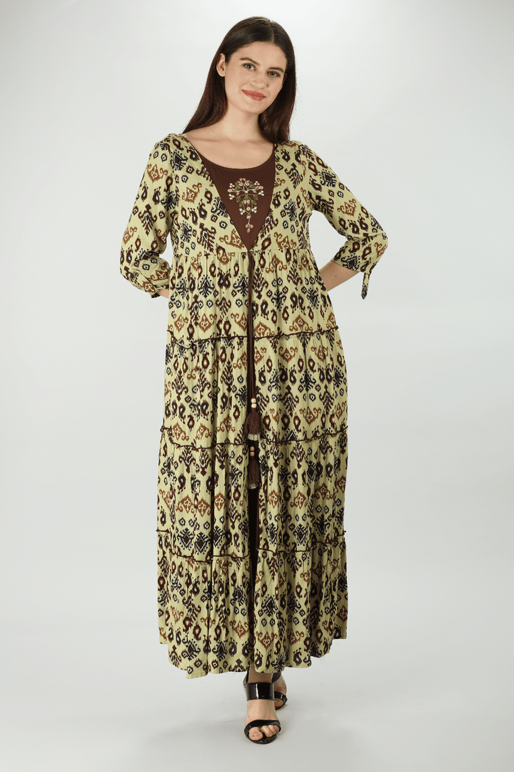 Olive Green Embroidered Maxi Dress
