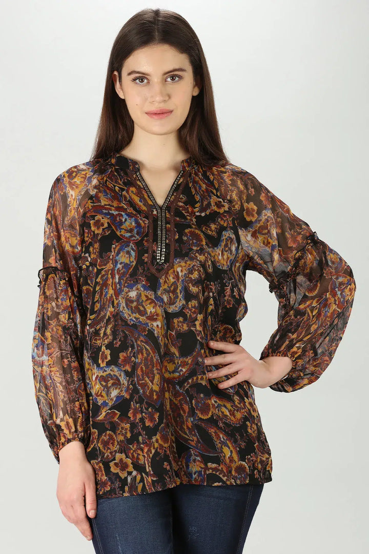 Brown Floral Printed Top