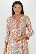 Orange Floral Print Rayon Kurti