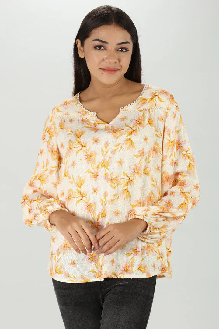 Yellow Floral Print Top