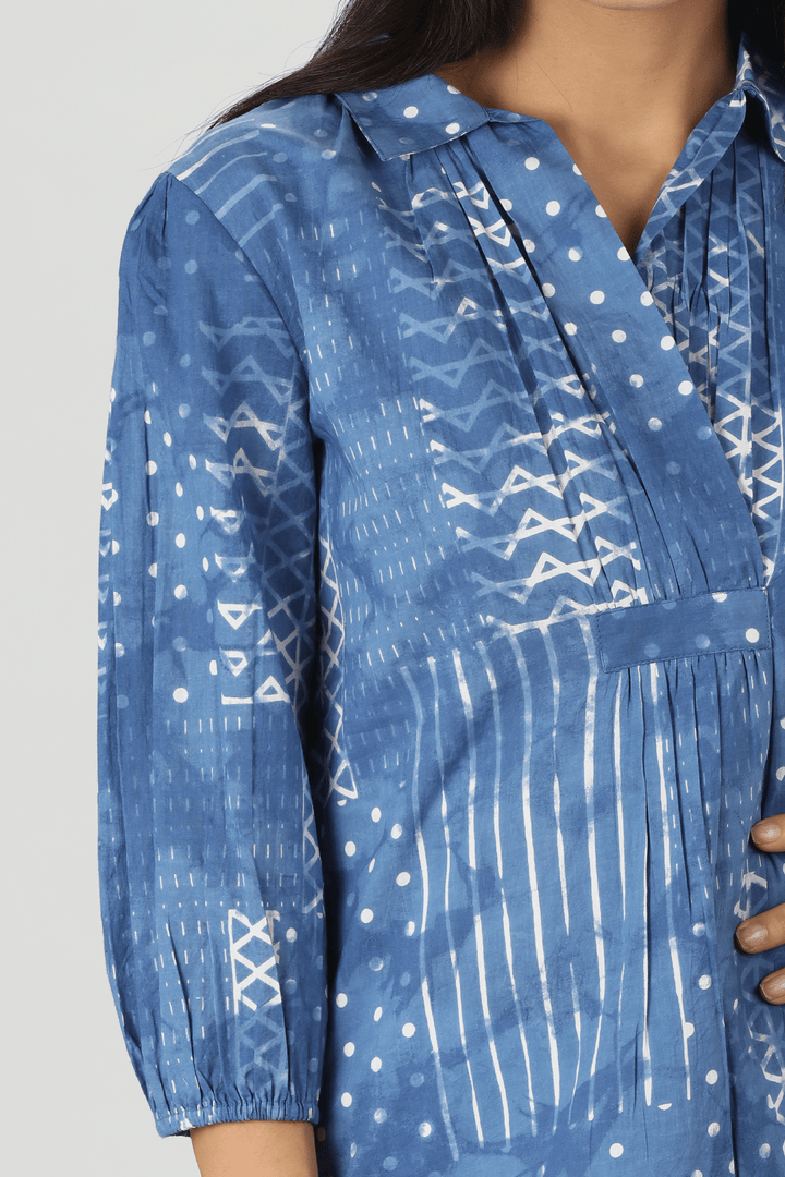 Blue Cotton Block Print Top