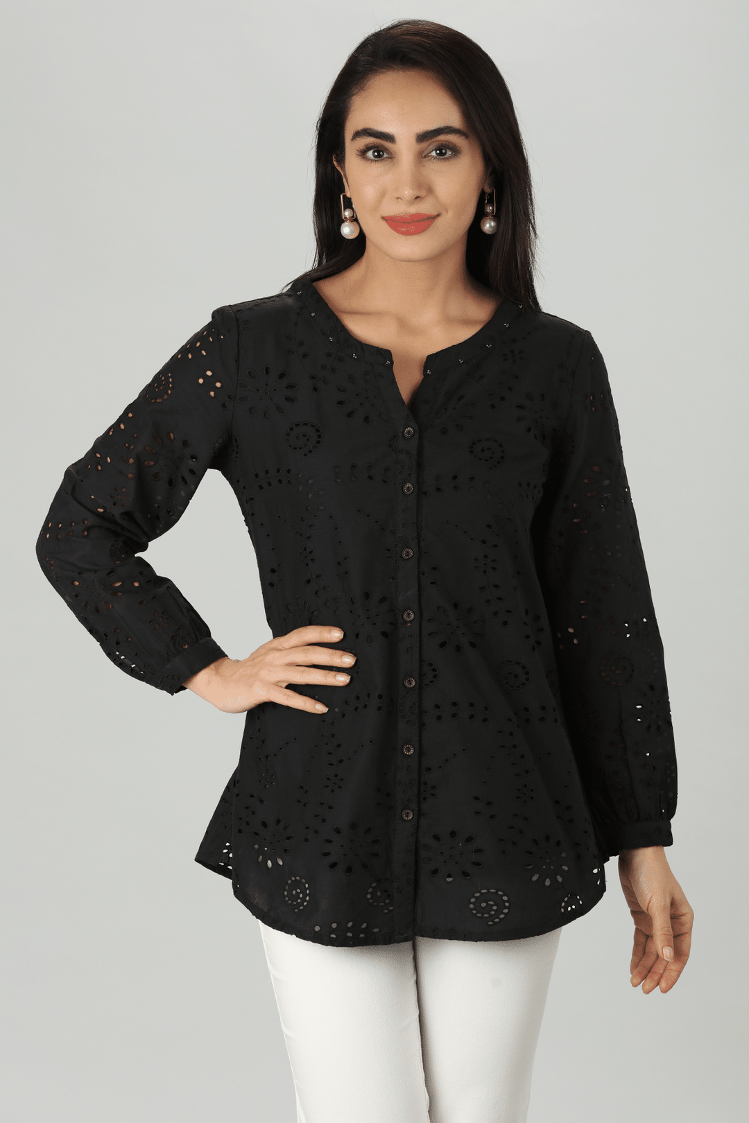 Black Schiffli Cotton Top
