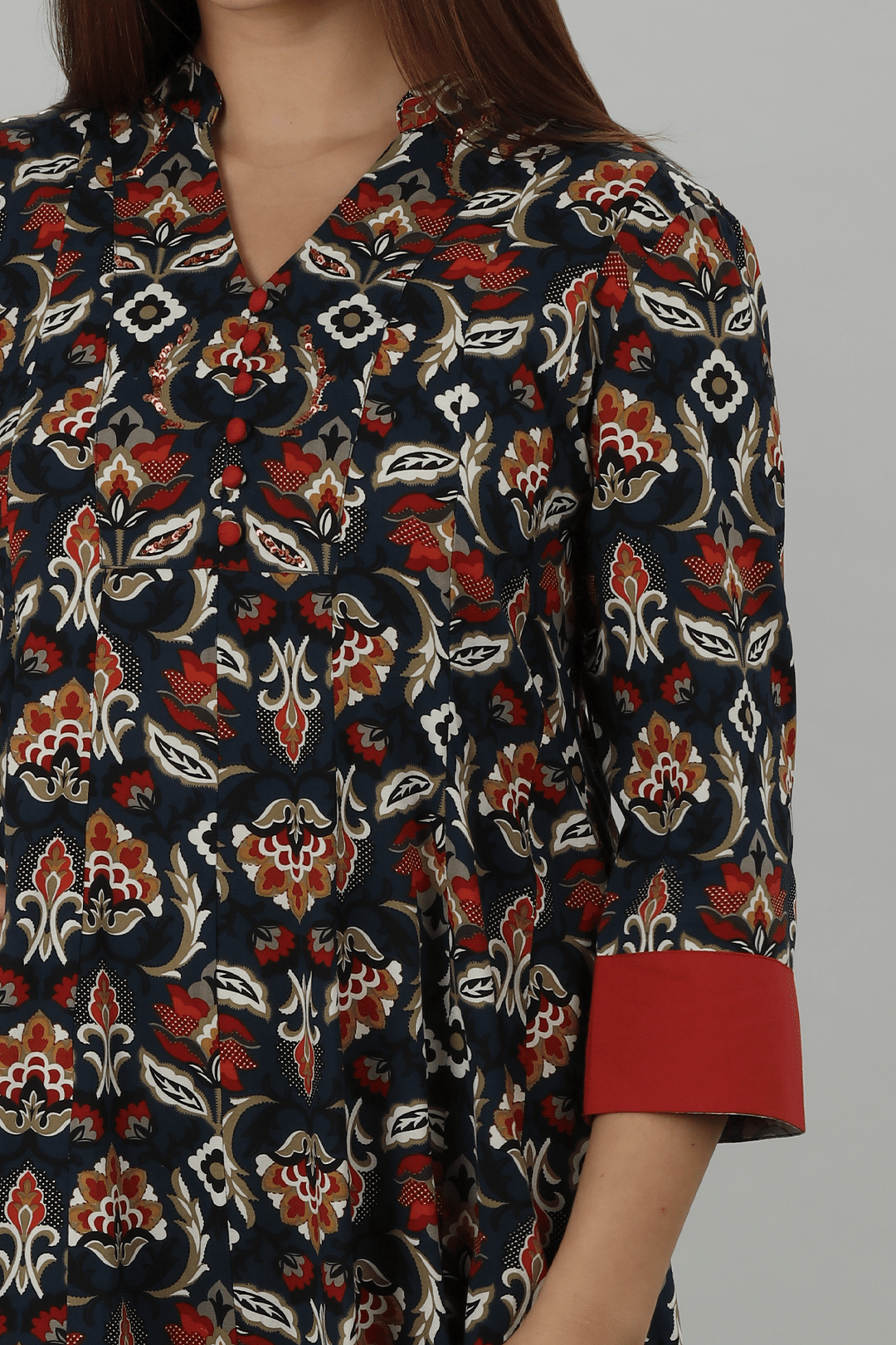 Dark Blue Mandarian Neck Kurti