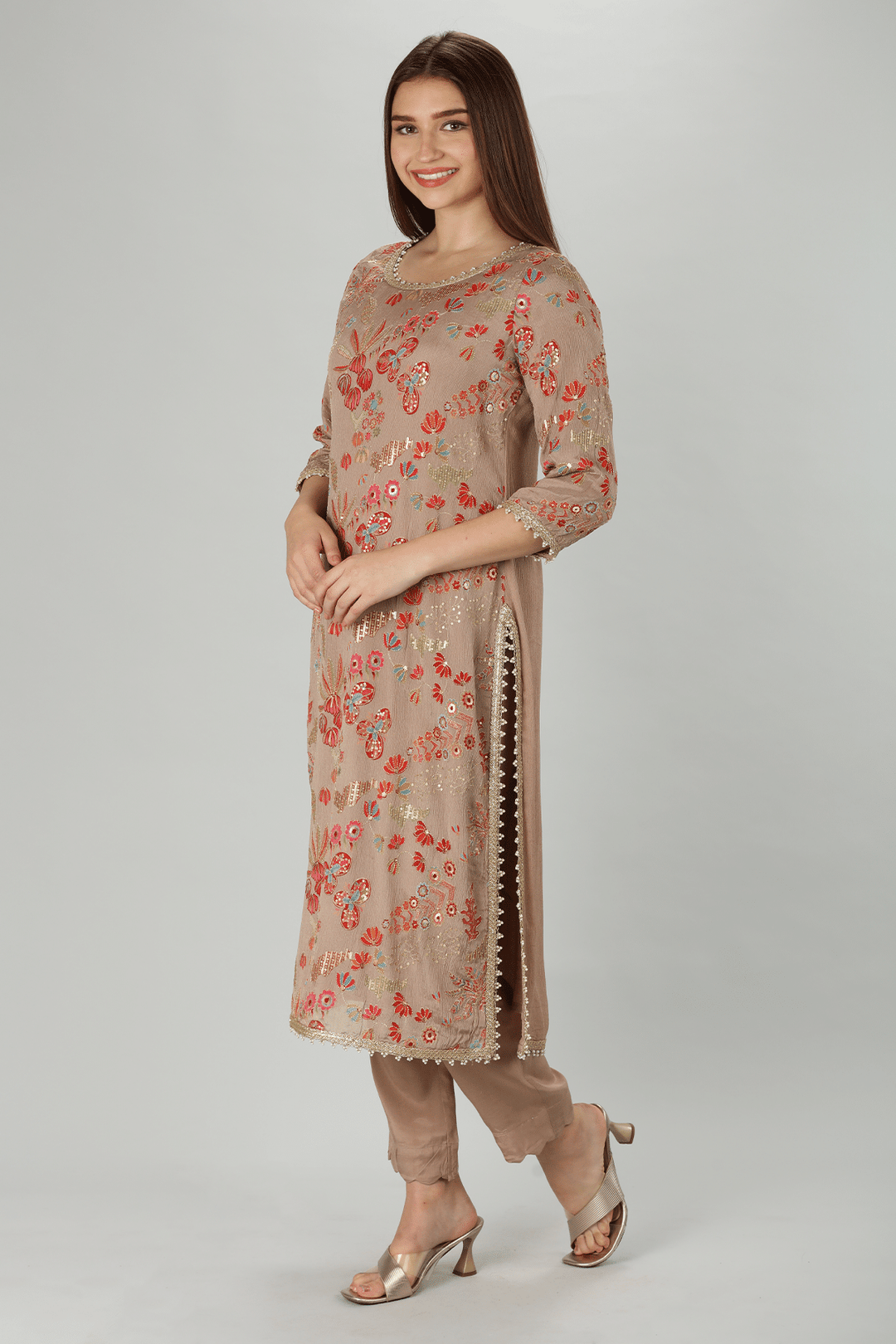 Beige Embellished Kurti