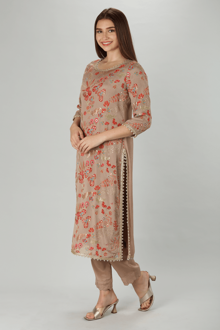 Beige Embellished Kurti
