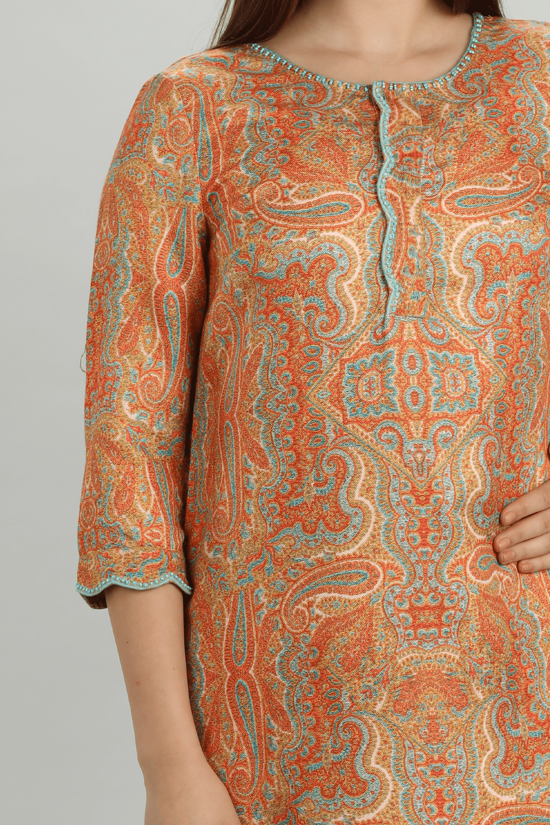 Orange Embroidered Pashmina Kurti