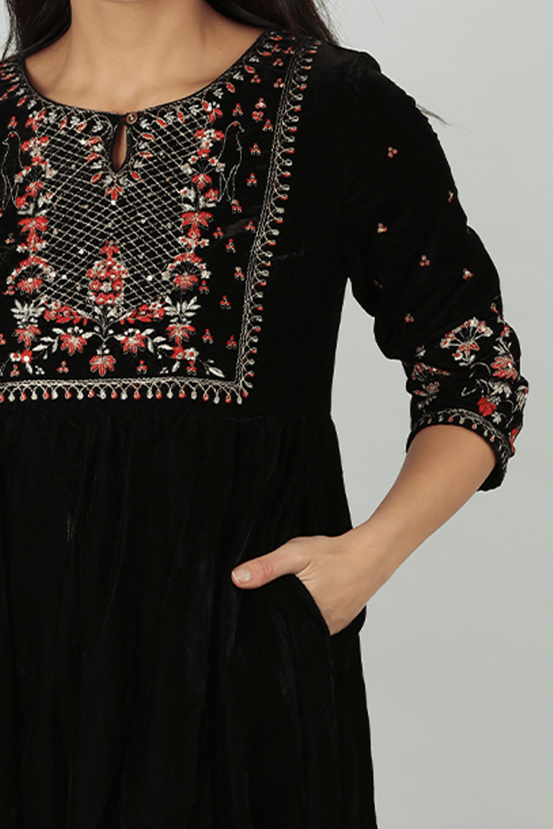 Black Regal Velvet Kurti