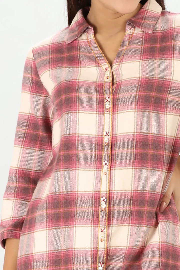 Cream Winter Checkered Kurti