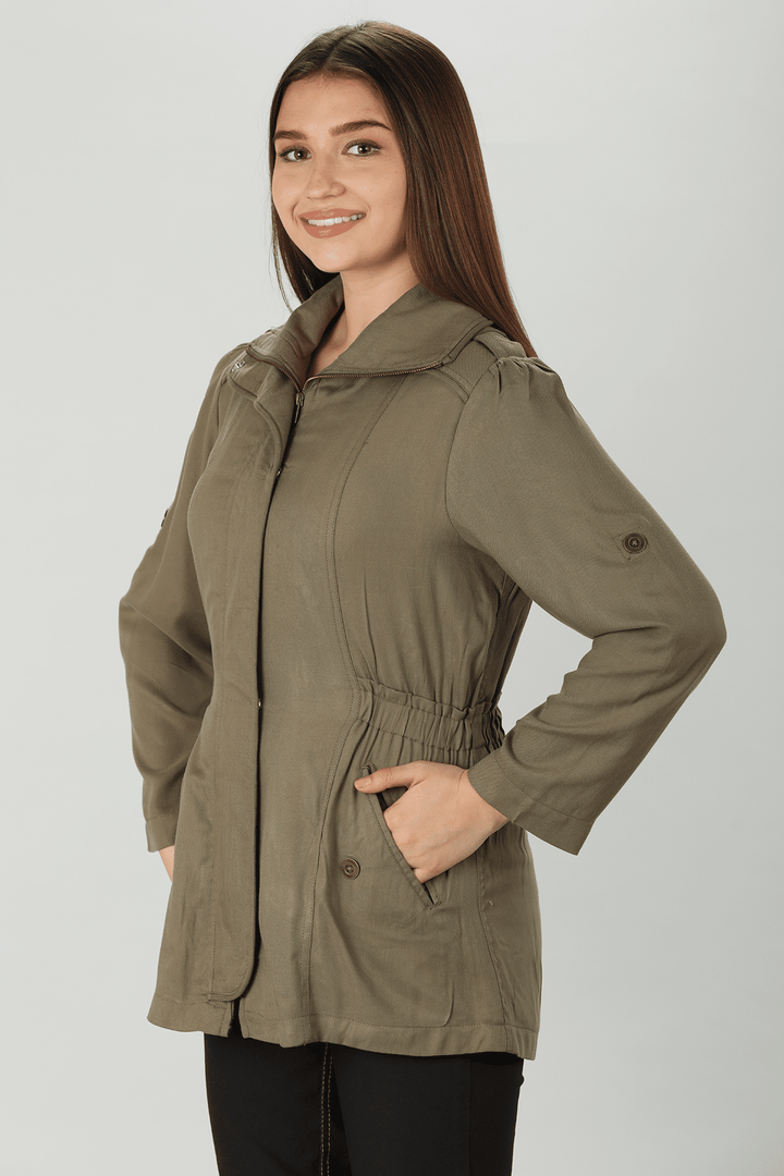 Olive Green Solid Winter Jacket
