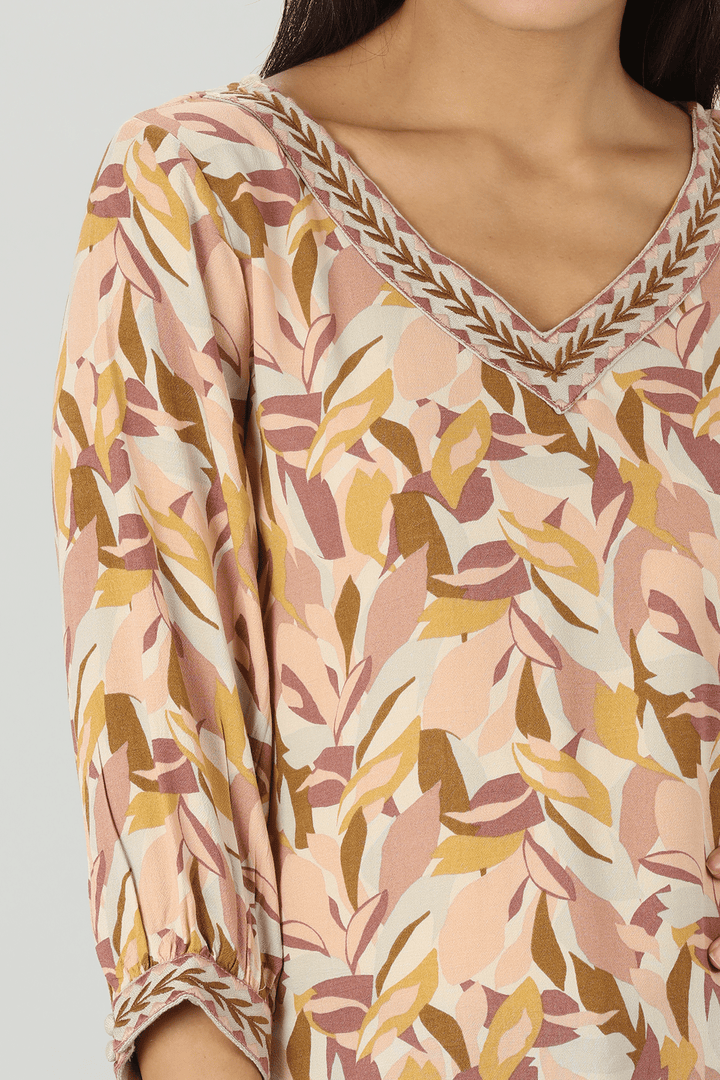 Peach Floral Embroidered Top