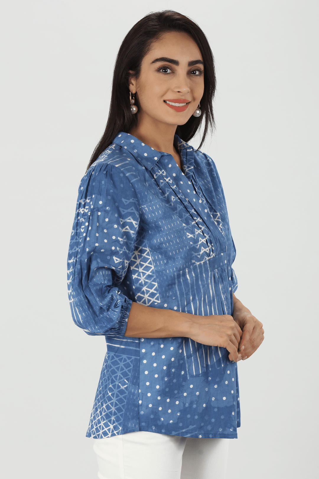 Blue Cotton Block Print Top