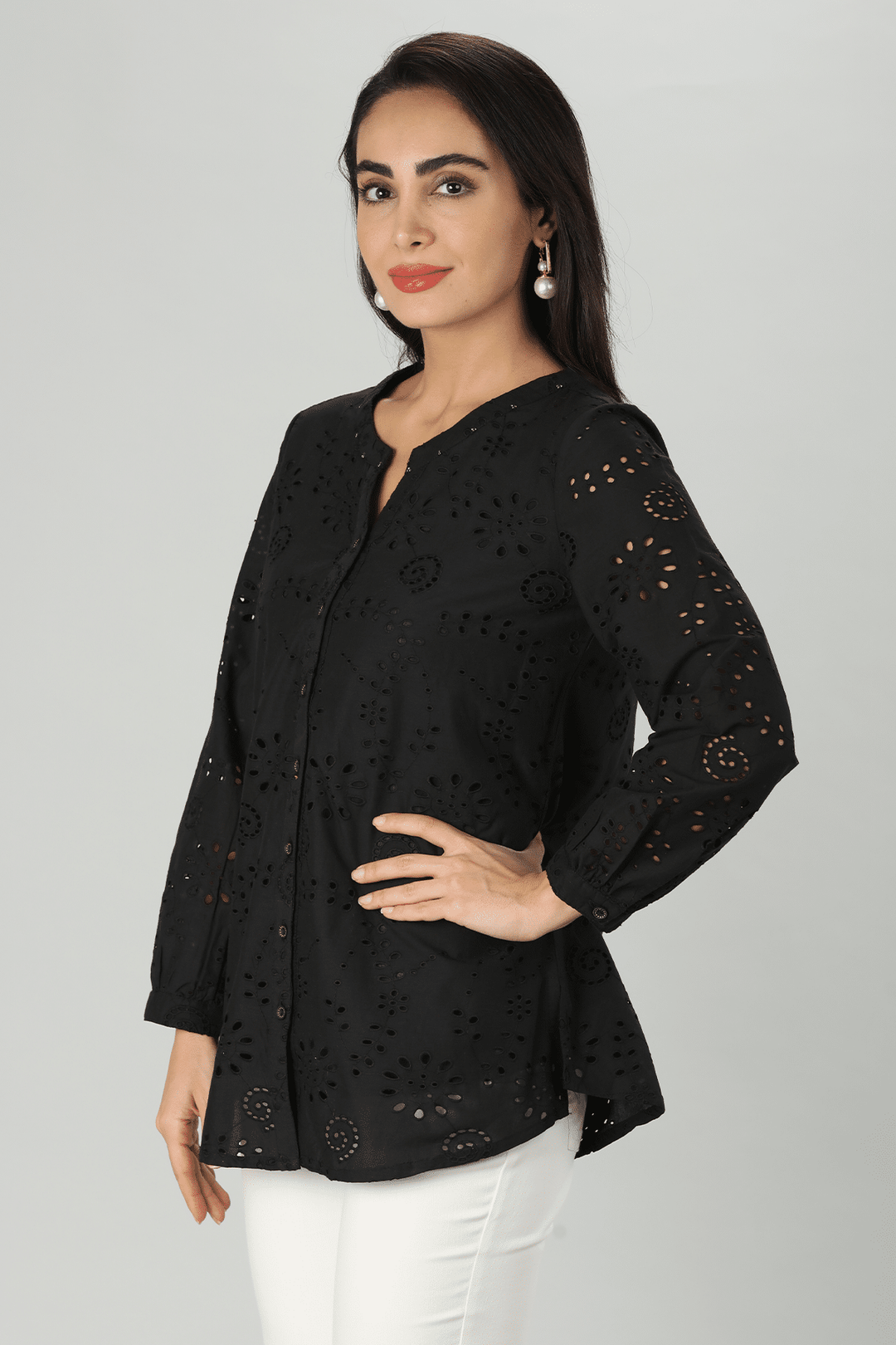 Black Schiffli Cotton Top