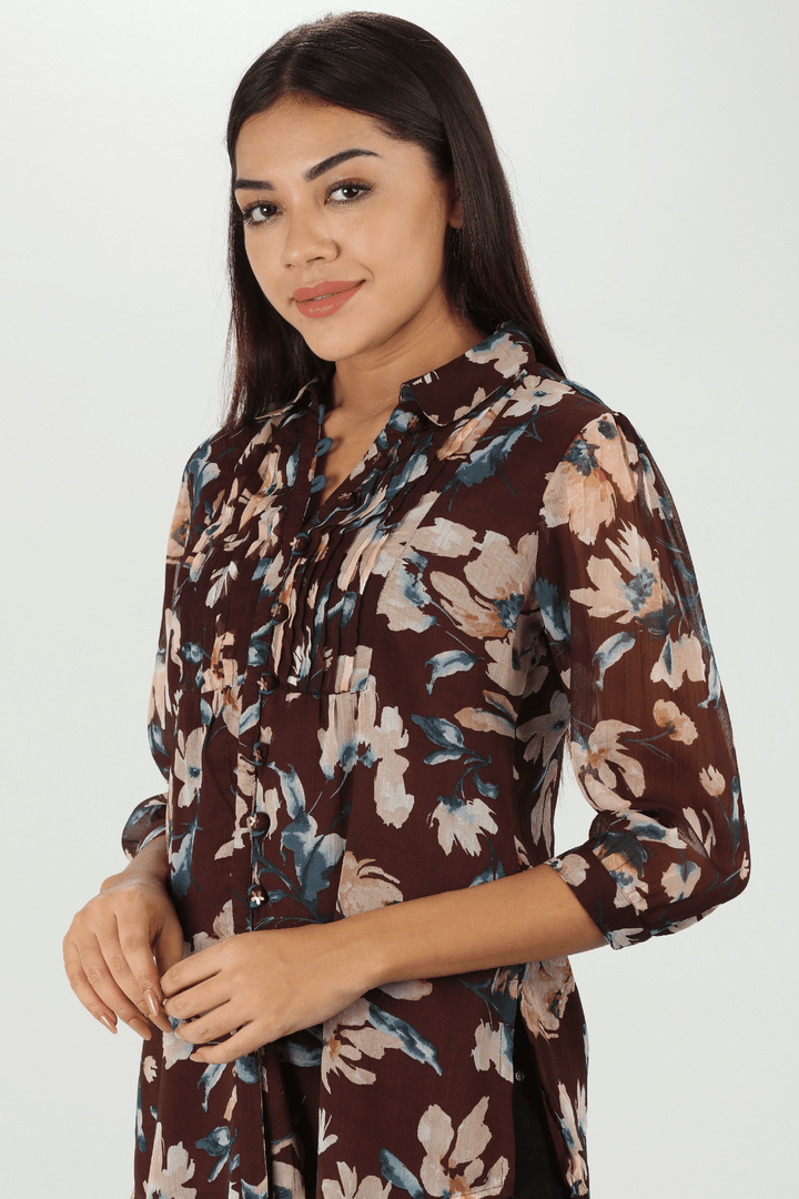 Brown Chiffon Top