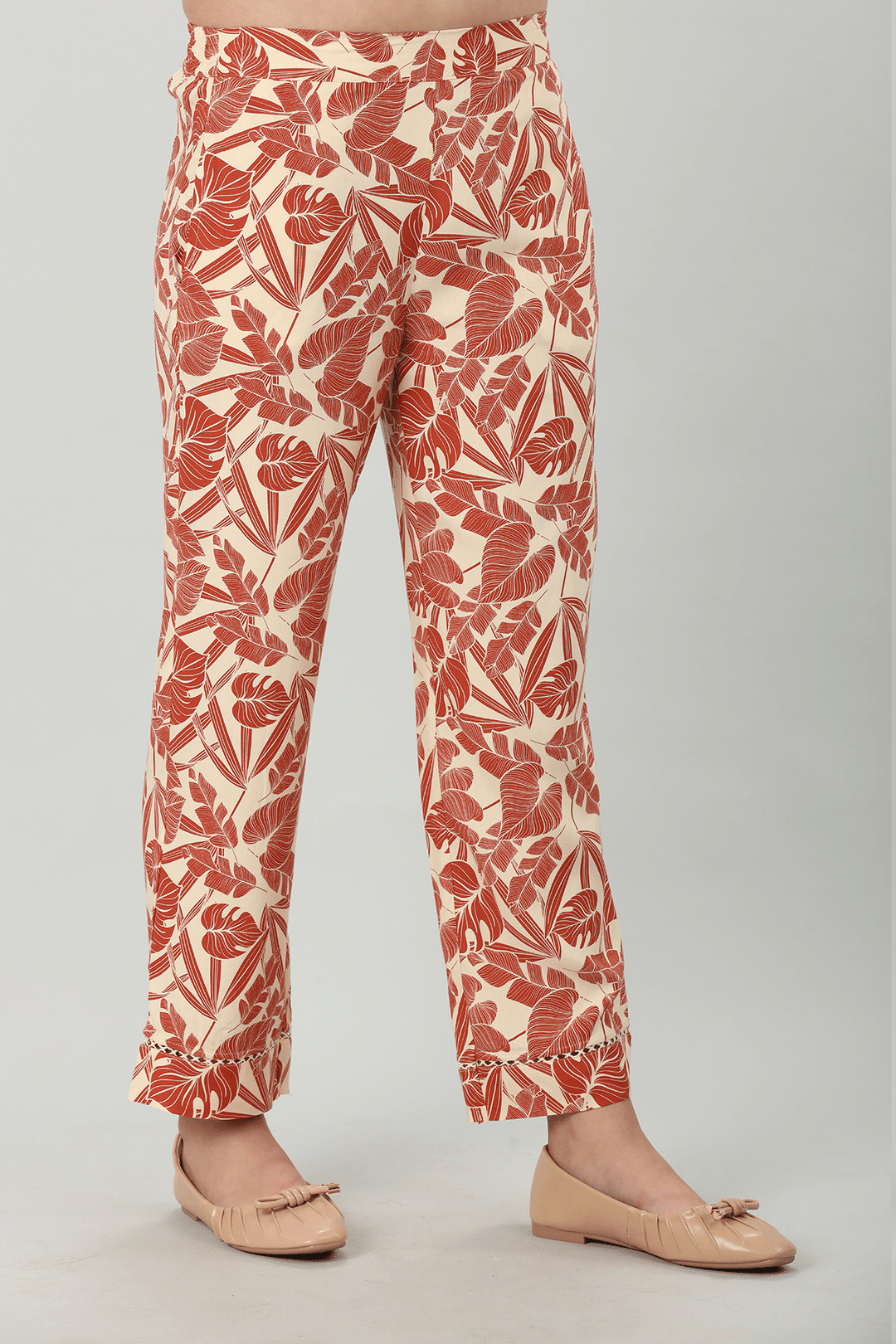 Orange Print Rayon Co-Ord Pant