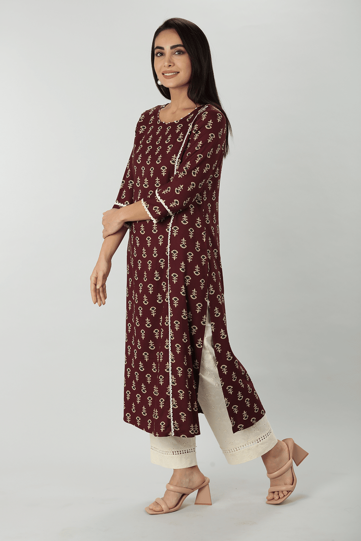 Brown Printed Kurti