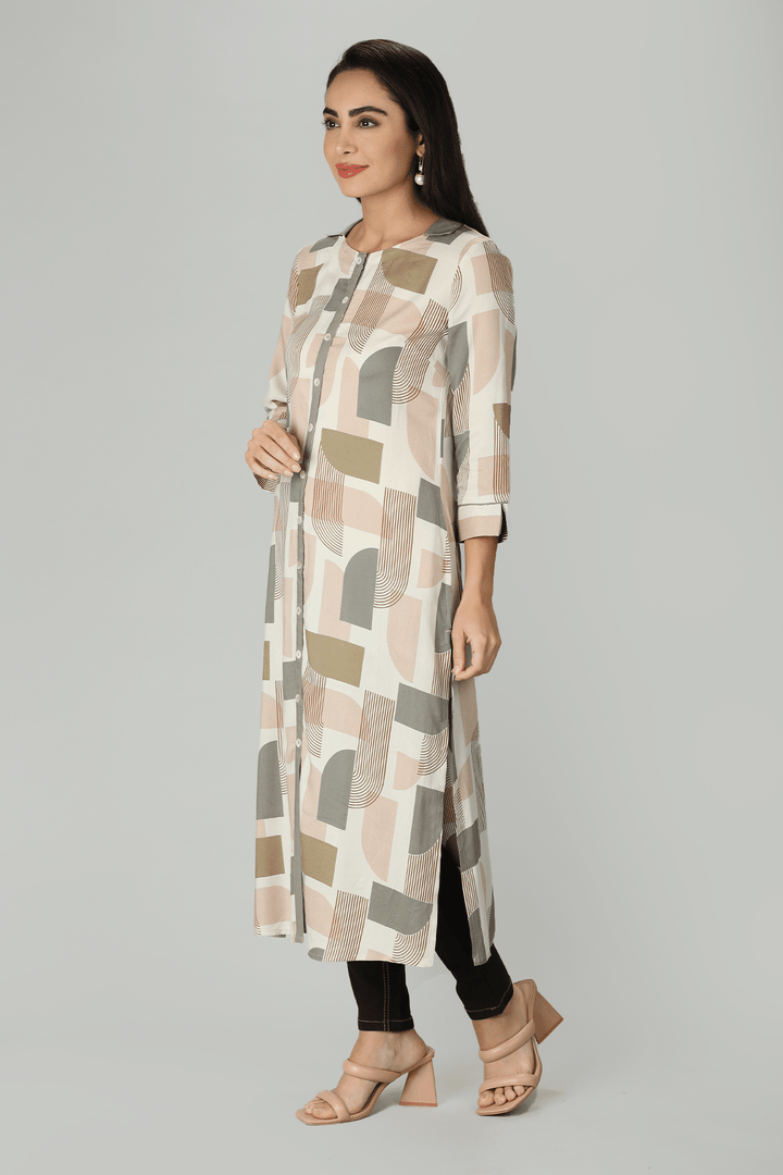 Beige Chevron Kurti