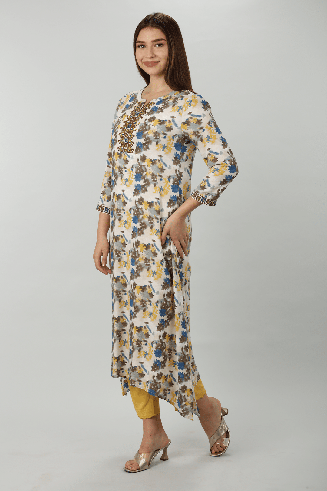 Beige Embroidered Kurti