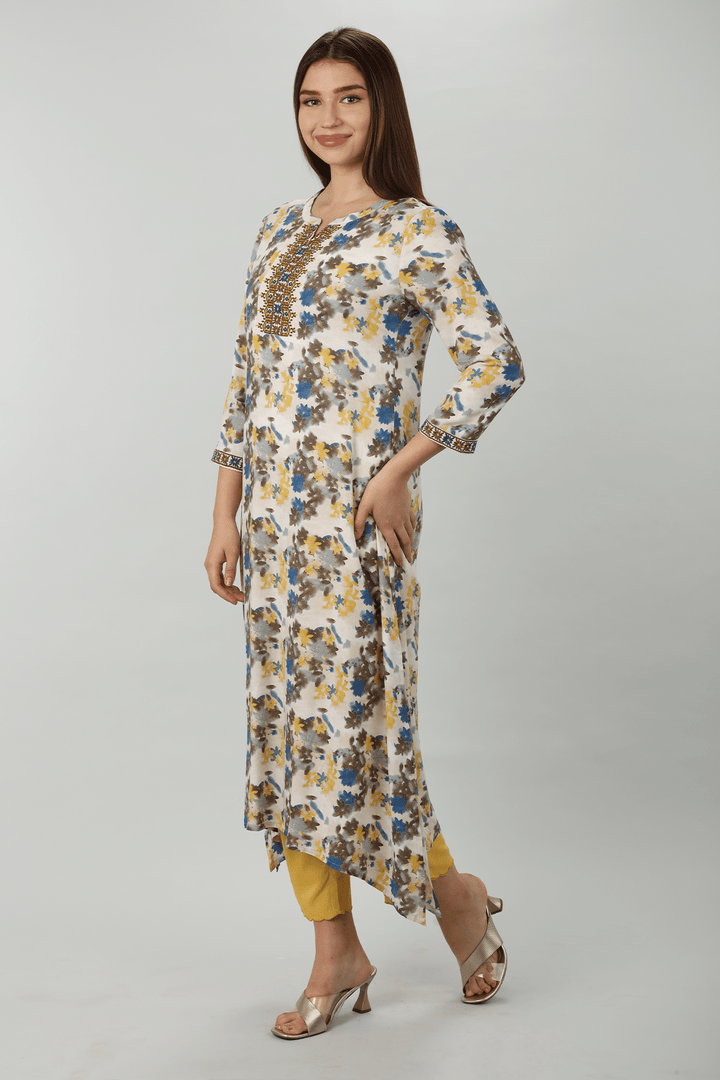 Beige Embroidered Kurti