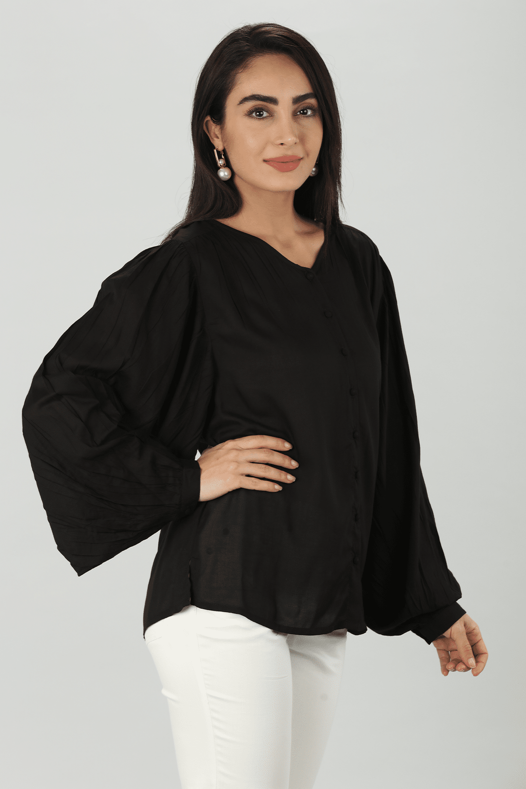 Black Flared Modal Top