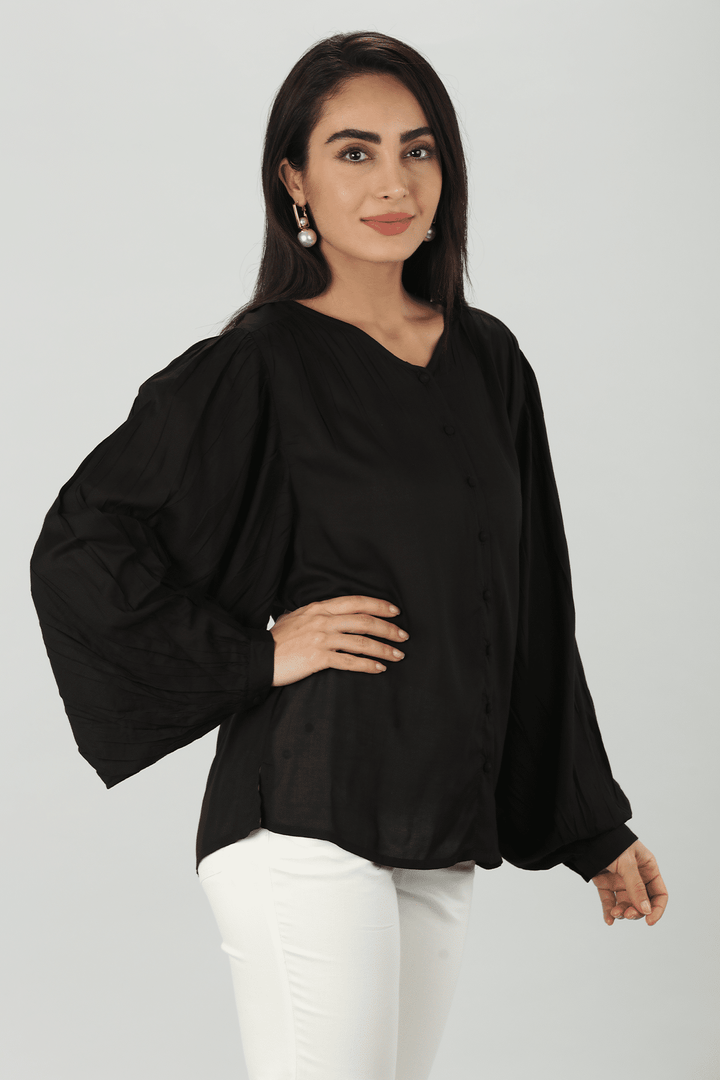 Black Flared Modal Top