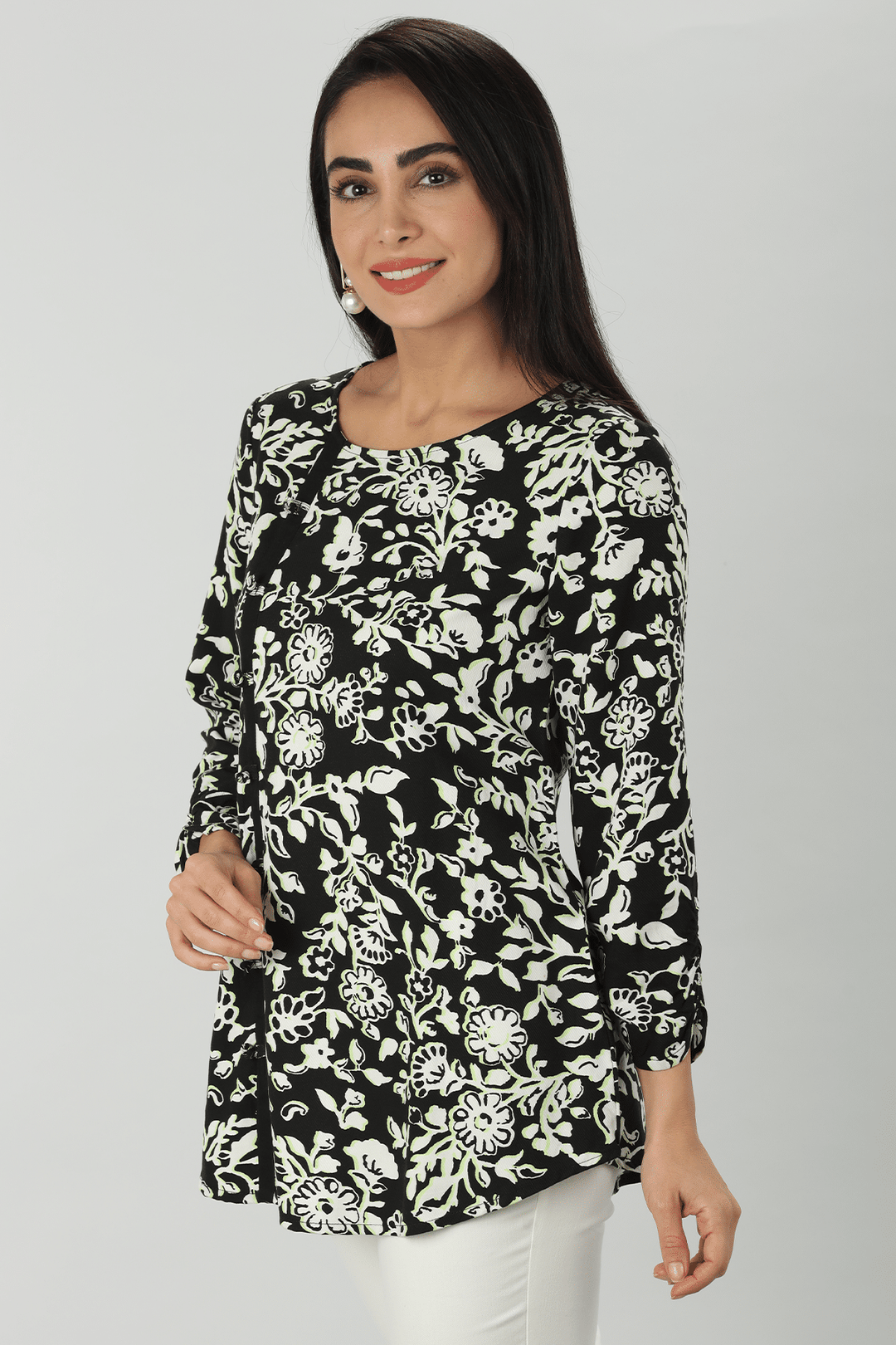 White Floral Rayon Top